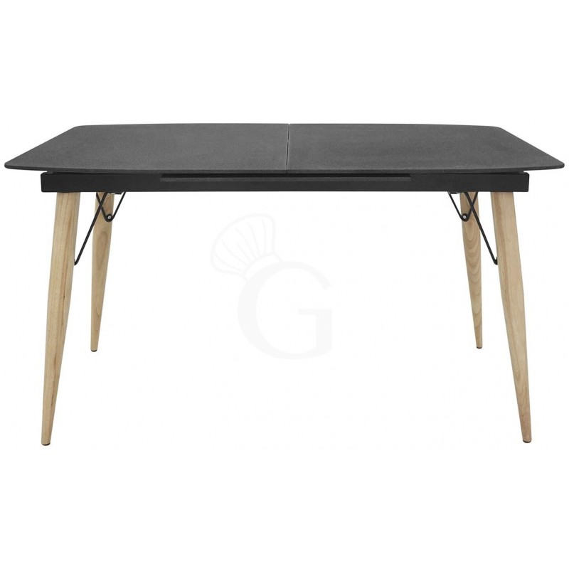 Tisch, Holzbeine, Kristall-Tischplatte, Metall, Länge 1400/2000 mm Tisch, Holzbeine, Kristall-Tischplatte, Metall, Länge 1400/2000 mm