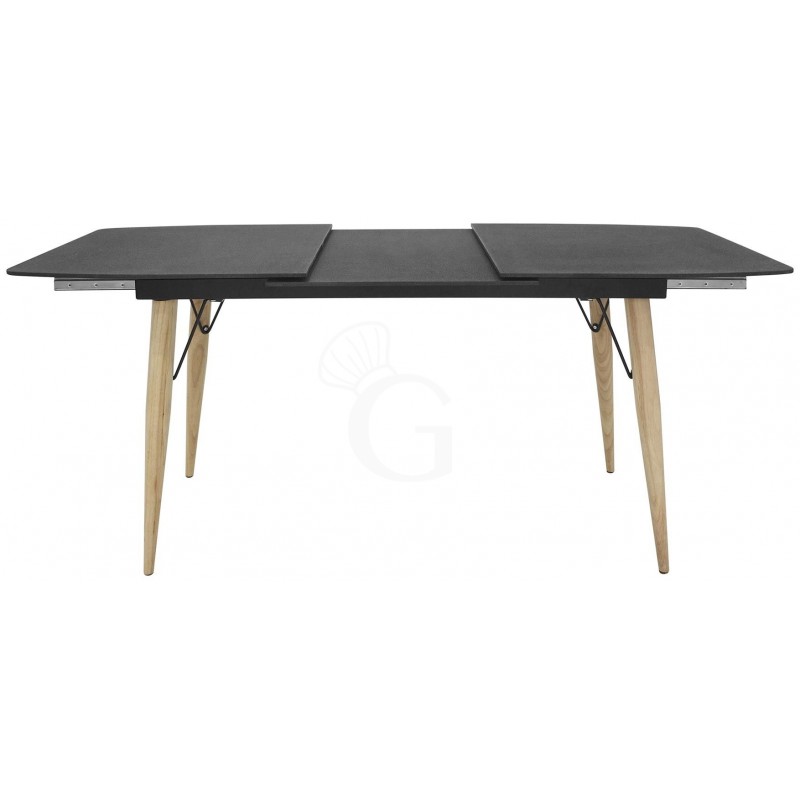 Tisch, Holzbeine, Kristall-Tischplatte, Metall, Länge 1400/2000 mm