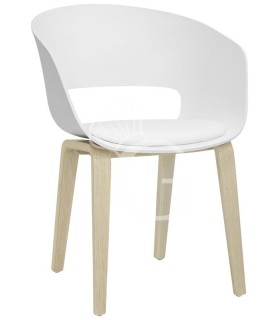 Sessel "ZETA", Holzbeine, Sitzfläche in Polypropylen, Sitzkissen aus Kunstleder