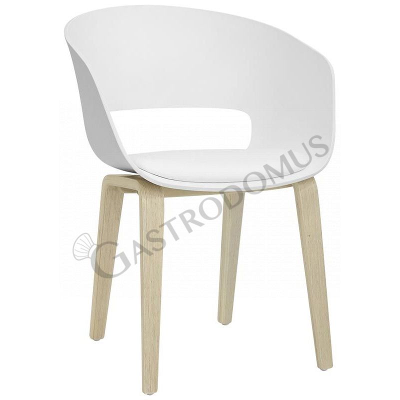 Sessel "ZETA", Holzbeine, Sitzfläche in Polypropylen, Sitzkissen aus Kunstleder