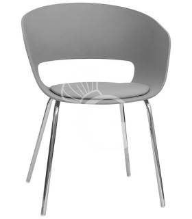 Sessel "ECO", verchromtes Metall, Sitzfläche in Polypropylen, Sitzkissen aus Kunstleder