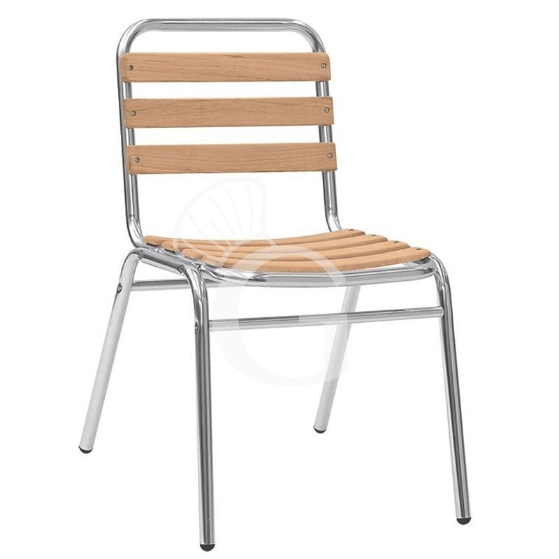 Stuhl "MAJA", eloxiertes Aluminium, Sitzfläche Holzlatten aus Eichenholz