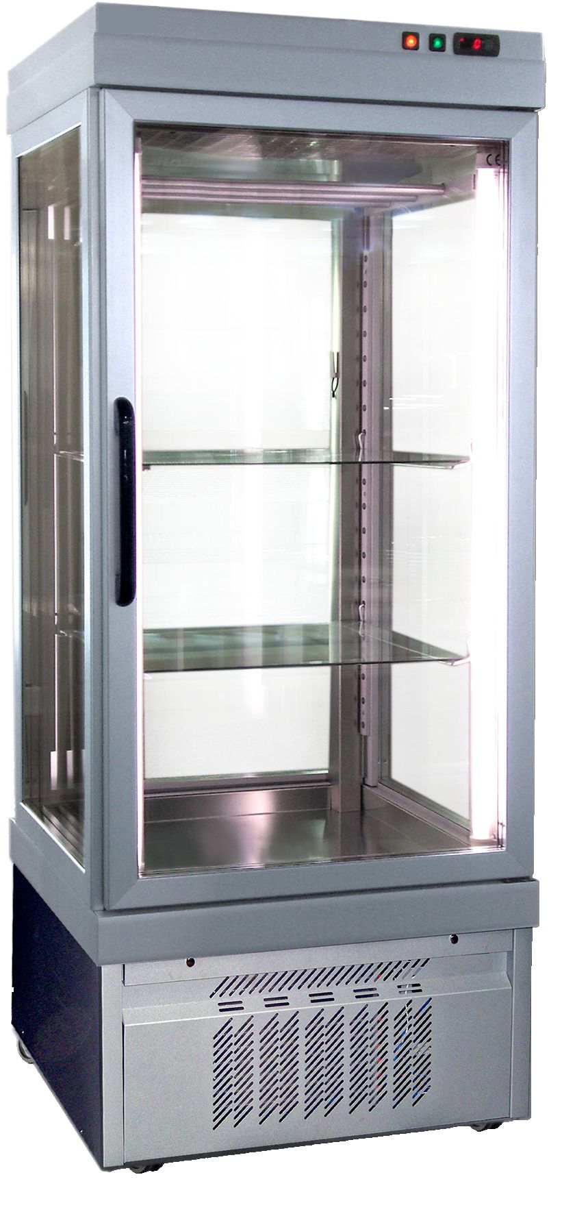 Belüftete Fleischkühlvitrine, Außenmaße B 760 mm x T 760 mm x H 1960 mm, 2 Innenroste, Temperatur von -5°C bis + 10°C