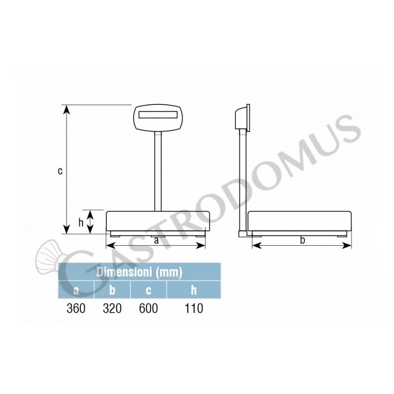 Plattformwaage mit Hochanzeige, einzellig, Tragkraft 6 kg, Präzision auf bis 0,5 g, B 360 mm x T 320 mm x H 600 mm