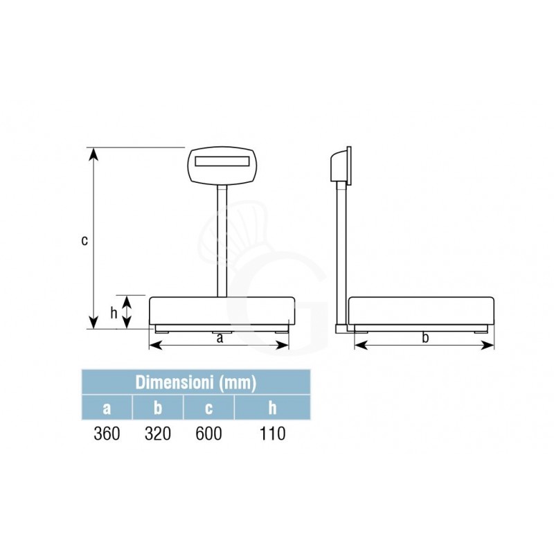 Plattformwaage mit Hochanzeige, einzellig, Tragkraft 15 kg, Präzision auf bis 1 g, B 360 mm x T 320 mm x H 600 mm