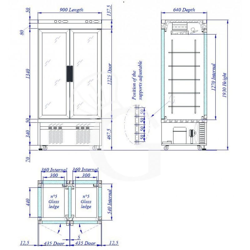 Konditorei - Kühlvitrine (520 L), 2-türig, statisch, -15°C/-25°C und +2°C/+10°C, 4 Glasseiten