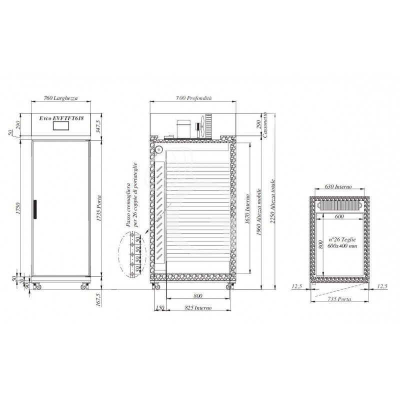 Gärschrank (450 L), Umluft, Temperatur -5°C/+30°C,B 760 mm x T 700 mm x H 2250 mm