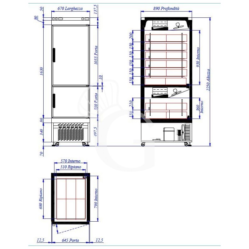 Speiseeis/Eiscreme Tiefkühlschrank (620 L), Umluftkühlung, 2 Türen, 2 Kühlbereiche -25°C/+5°C + -40°C/-18°C