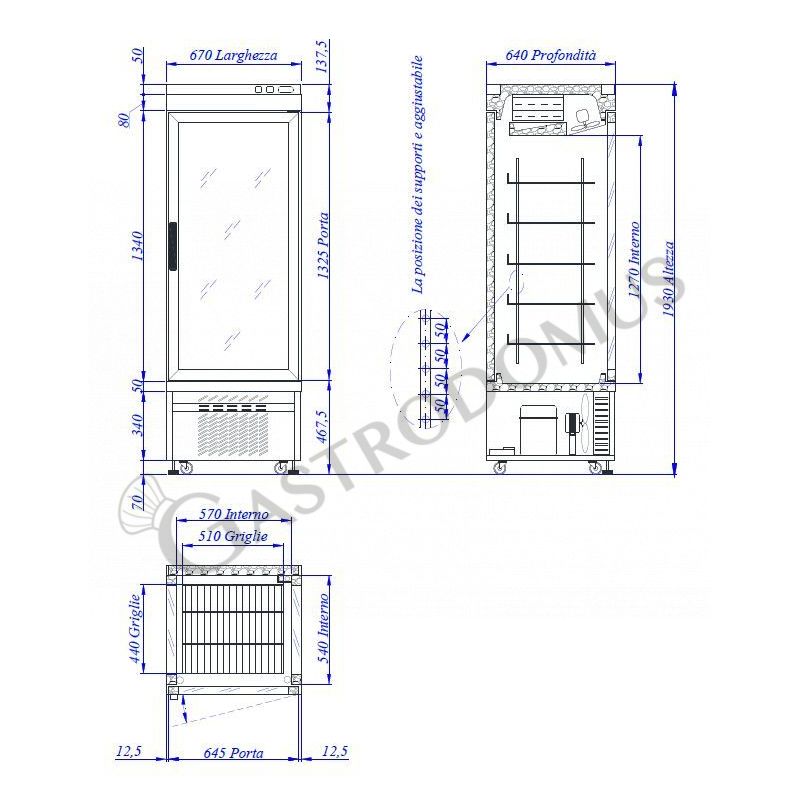 Konditorei - Kühlvitrine (405 Liter), Umluftkühlung, -25°C/+5°C, 3 Glasseiten