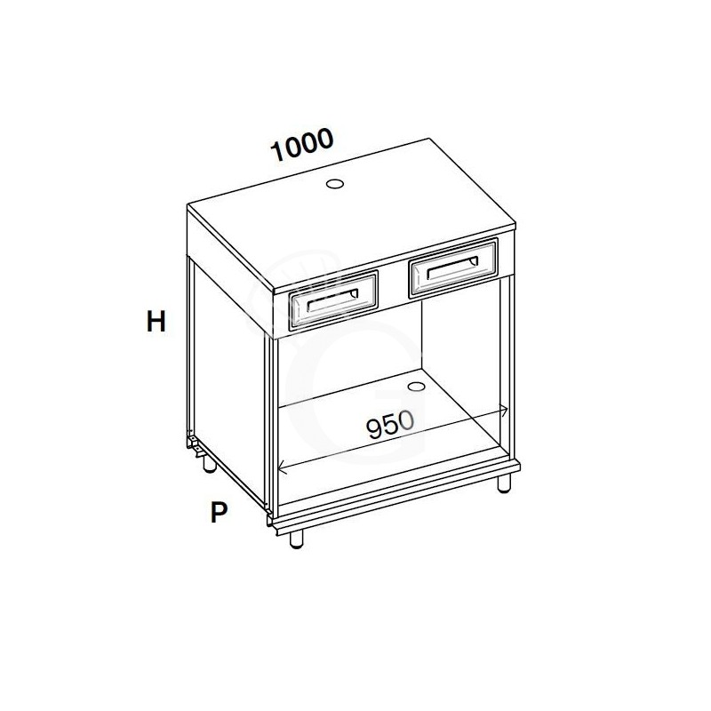 Kaffee Unterschrank, Edelstahl-Arbeitsplatte, B 1000 mm x T 670 mm x H 1140 mm