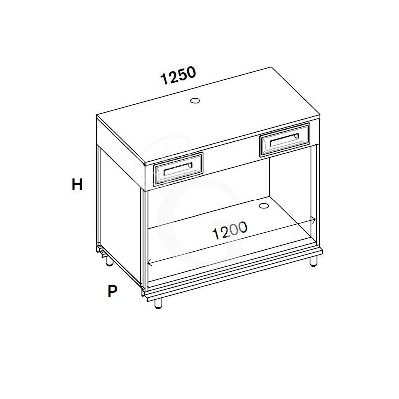 Kaffee Unterschrank, Edelstahl-Arbeitsplatte, B 1250 mm x T 550 mm x H 1140 mm