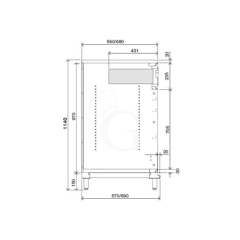 Kaffee Unterschrank, Edelstahl-Arbeitsplatte, B 1250 mm x T 550 mm x H 1140 mm