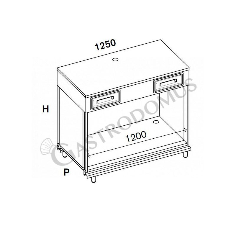 Kaffee Unterschrank, Edelstahl-Arbeitsplatte, B 1250 mm x T 670 mm x H 1140 mm