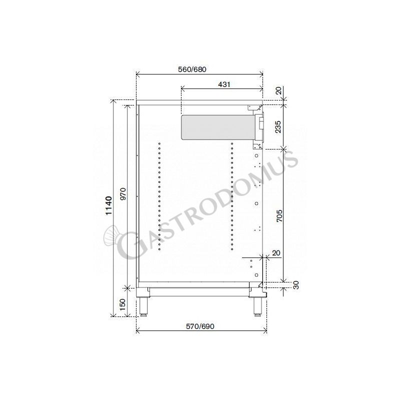 Kaffee Unterschrank, Edelstahl-Arbeitsplatte, B 1250 mm x T 670 mm x H 1140 mm