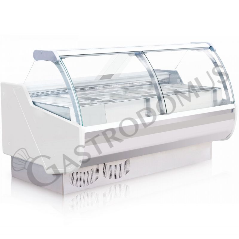 Gastro Kühltheke mit gewölbtem und offendem Glas, Umluftkühlung, Betriebstemperatur +1°C/+10°C, L 1670 mm