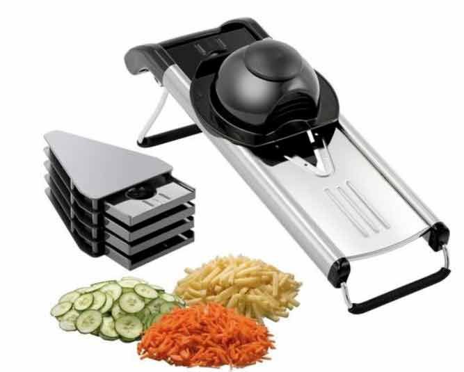 Professioneller Gemüsehobel,  Edelstahl, mit 5 Klingen, B 400 mm x T 130 mm x H 145 mm