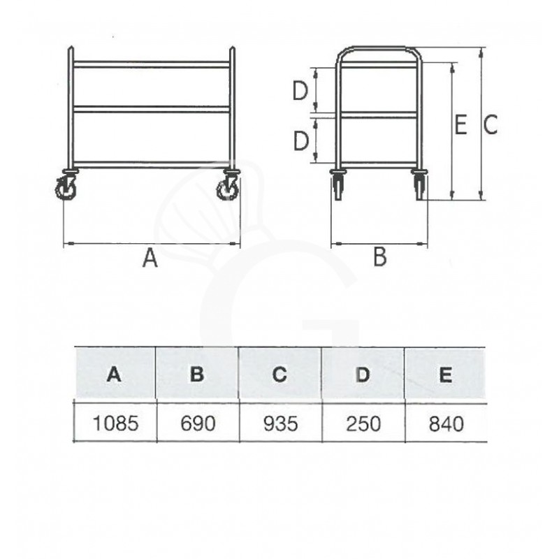 Mehrzweckwagen aus Edelstahl, 3 Fachböden, B 1085 mm x T 690 mm x H 935 mm