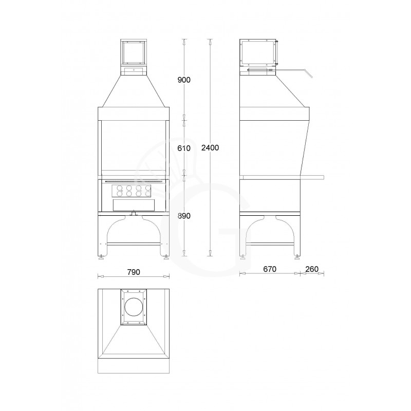 Modularer Holzkohlengrill, einteilig, B 790 mm