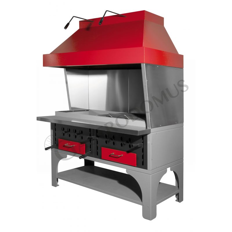 Modularer Doppel-Holzkohlegrill, B 1500 mm x T 670+300 mm x H 2400 mm.