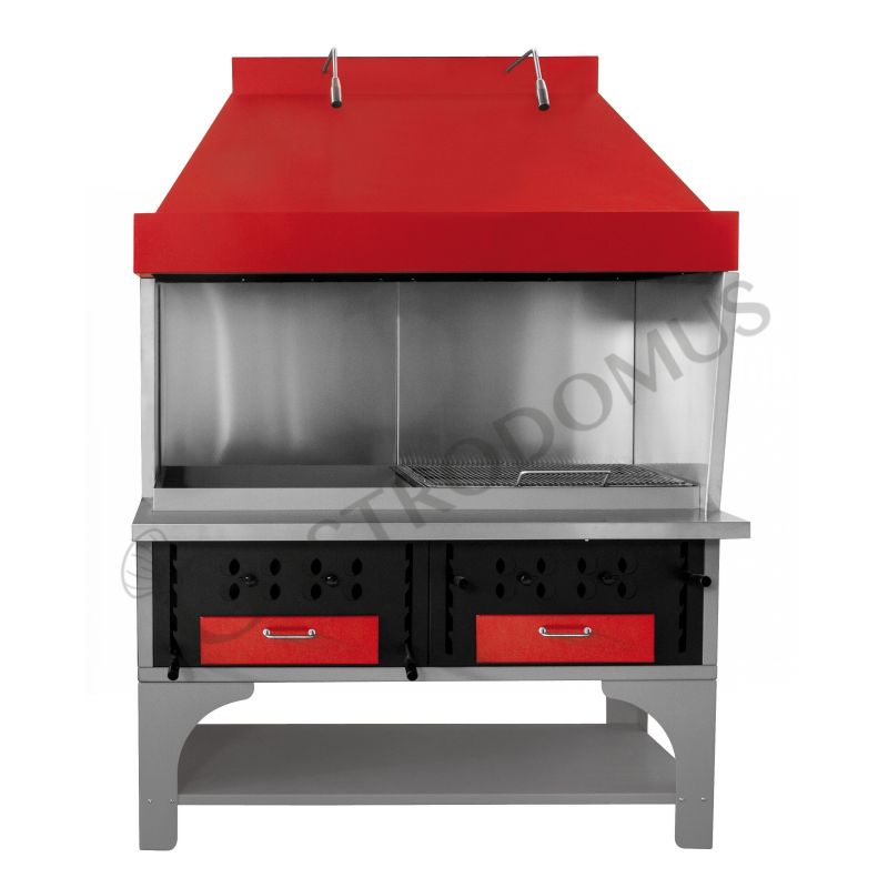 Modularer Doppel-Holzkohlegrill, B 1500 mm x T 670+300 mm x H 2400 mm.