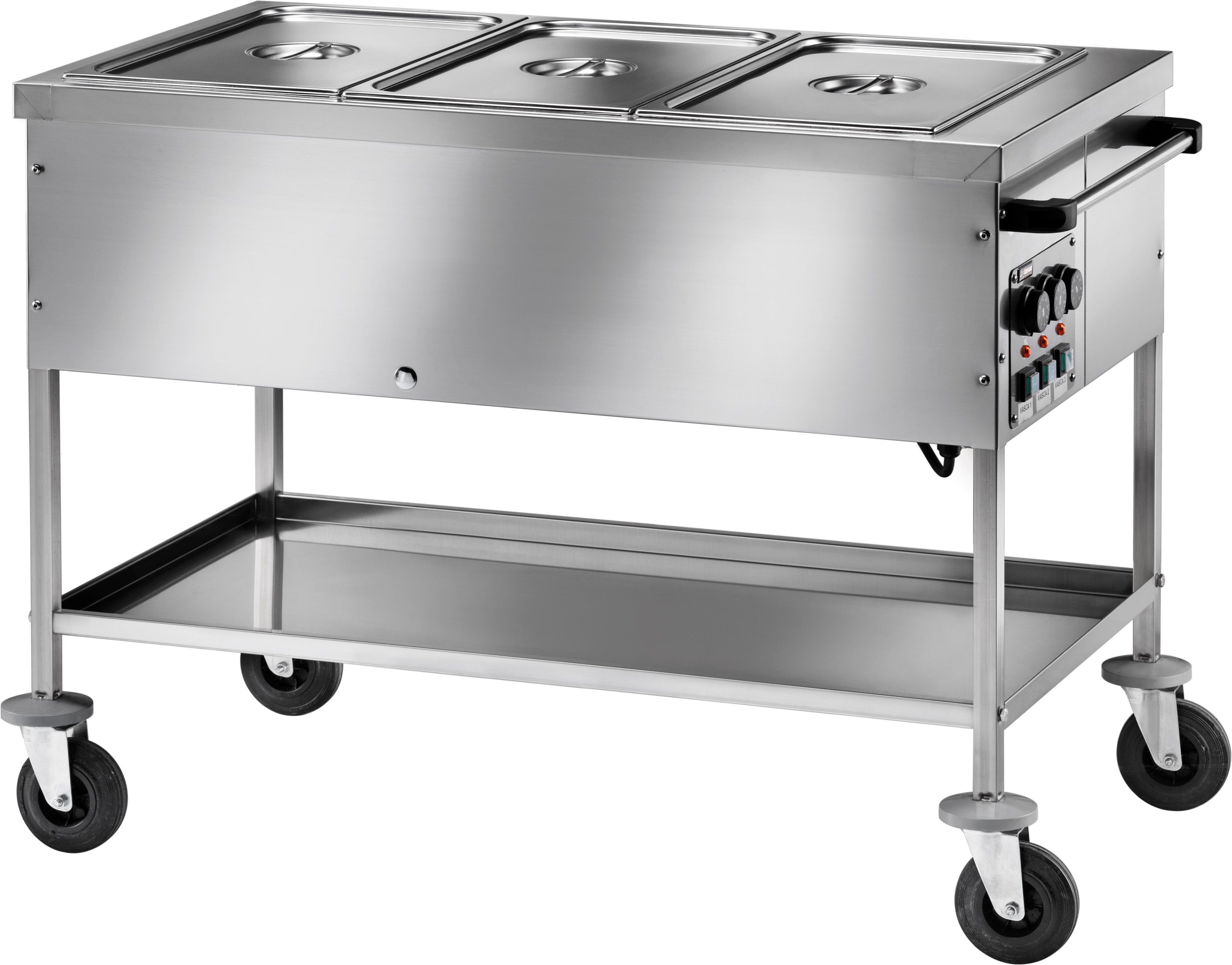 Thermowagen/Speiseausgabewagen Bain-Marie, 3 GN 1/1 Behälter, separate Temperatureinstellungen, B 1170 mm x T 670 mm x H 850 mm