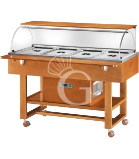 Speisenausgabewagen/Buffetwagen aus mehrschichtigem Birkenholz, gekühlt, +2°/+10°C, B 1480 mm x T 1120 mm x H 1260 mm