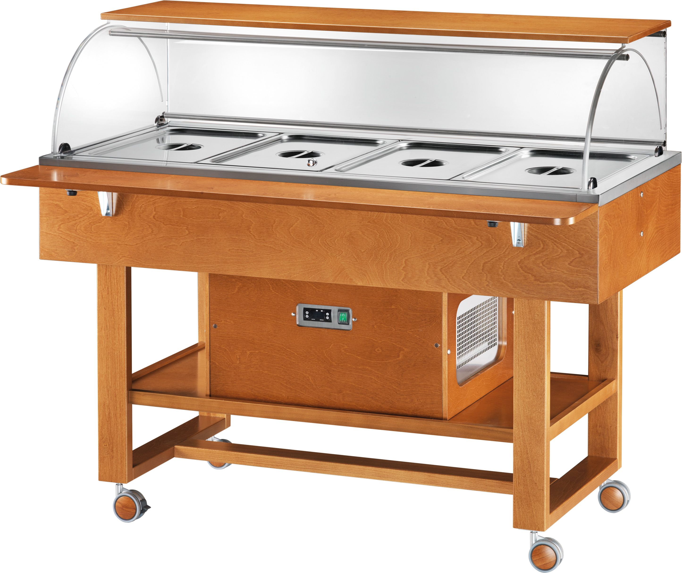 Speisenausgabewagen/Buffetwagen aus mehrschichtigem Birkenholz, gekühlt, +2°/+10°C, B 1480 mm x T 1120 mm x H 1260 mm