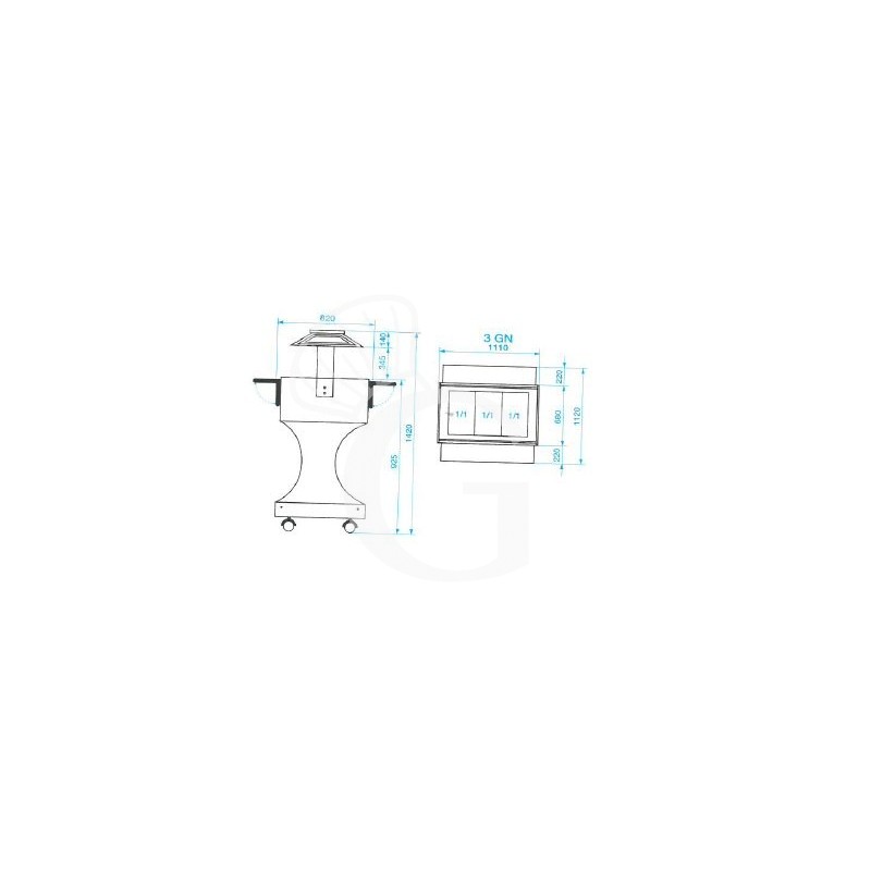 Espositore caldo bagnomaria in noce 2x1/1GN