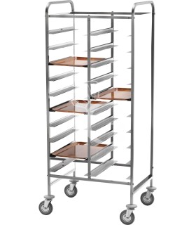 Tablettwagen/Gastronormwagen, 20 GN 1/1 Tabletts , verstärkter Edelstahlrahmen, B 740 mm x T 620 mm x H 1750 mm