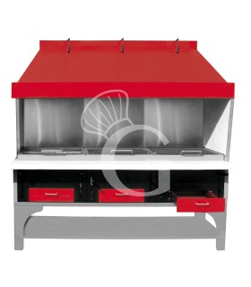 Dreifacher modularer Holzkohlegrill, B 2200 mm x T 670+300 mm x H 2400 mm