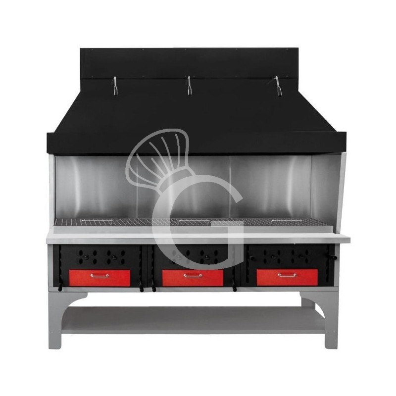 Dreifacher modularer Holzkohlegrill, B 2200 mm x T 670+300 mm x H 2400 mm Dreifacher modularer Holzkohlegrill, B 2200 mm x T 670+300 mm x H 2400 mm