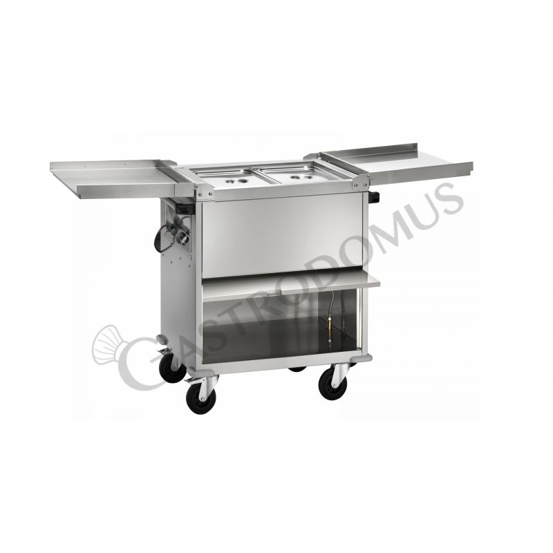 Thermowagen Bain-Marie mit Unterschrank, 2 GN 1/1 Behälter, separate Temperatureinstellungen, B 960 mm x T 680 mm x H 1020 mm
