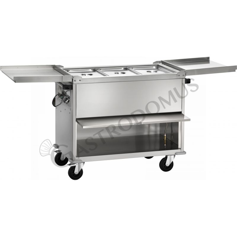 Thermowagen Bain-Marie, 3 GN 1/1 Behälter, separate Temperatureinstellungen, B 1300 mm x T 680 mm x H 1020 mm