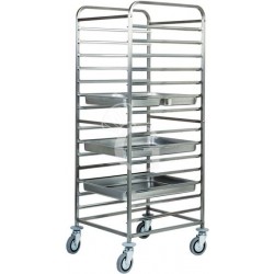 Tablettwagen/Gastronormwagen, 14 GN 2/1 Bleche, verstärkter Edelstahlrahmen, B 660 mm x T 720 mm x H 1820 mm