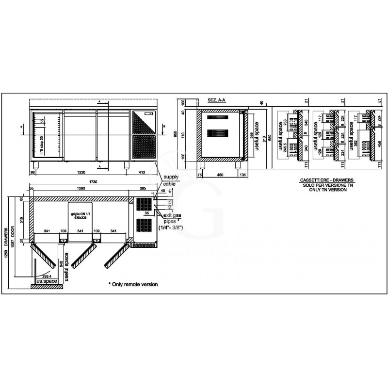 Kühltisch, 3-türig, T 700 mm, 0°C/+10°C, Energieklasse C