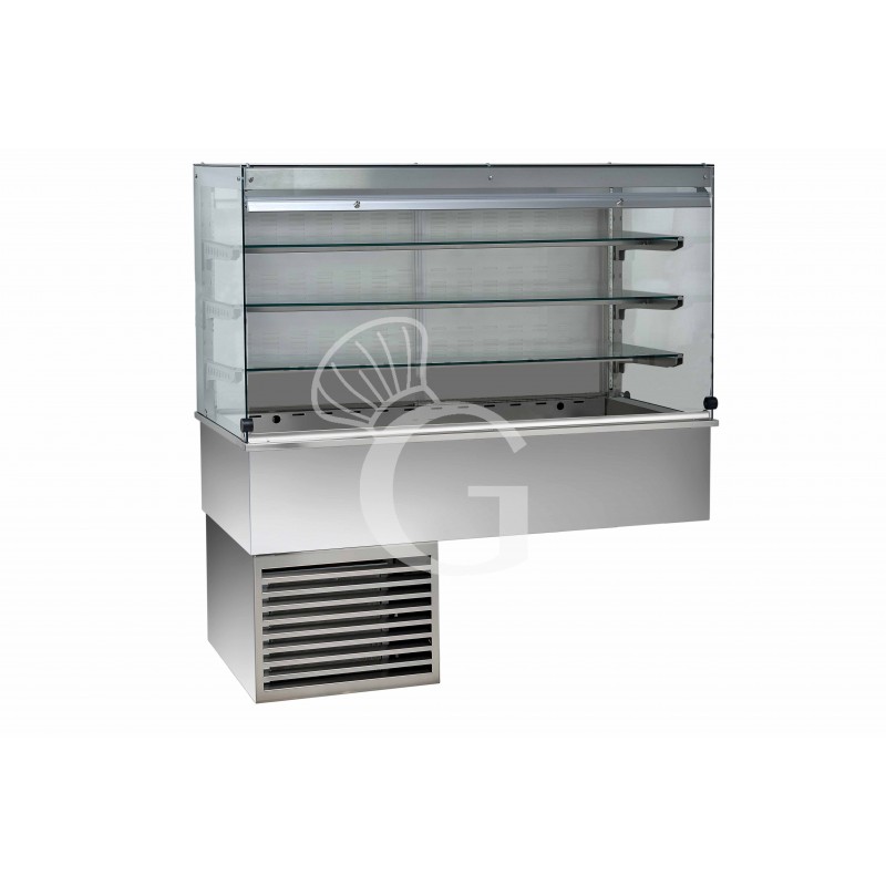 Einbau-Kühlvitrine, Umluftkühlung, 3 Ablage, kubisch, kundenseitiger Vorhang, L 810 mm Einbau-Kühlvitrine, Umluftkühlung, 3 Ablage, kubisch, kundenseitiger Vorhang, L 810 mm