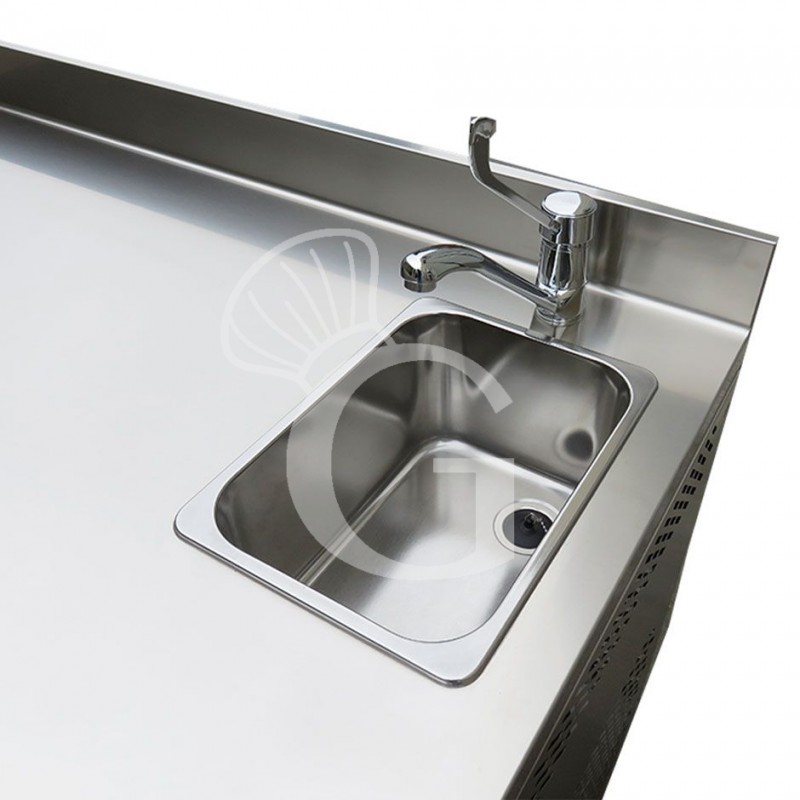 Kühltisch mit Spüle, 4 Türen, Tiefe 700 mm, 0°C/+10°C