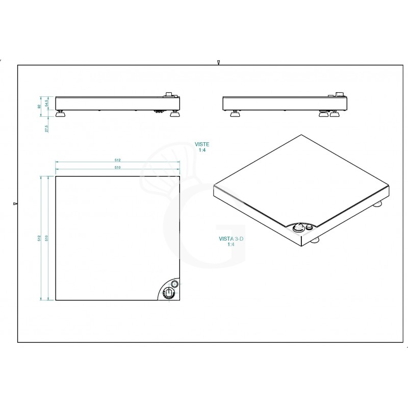 Warmhalteplatte, Glaskeramik, B 510 mm x T 510 mm x H 60 mm - Maße