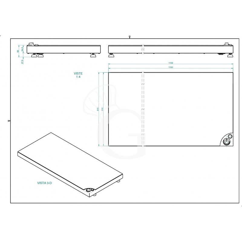 Warmhalteplatte, Glaskeramik, B 1100 mm x T 510 mm x H 60 mm