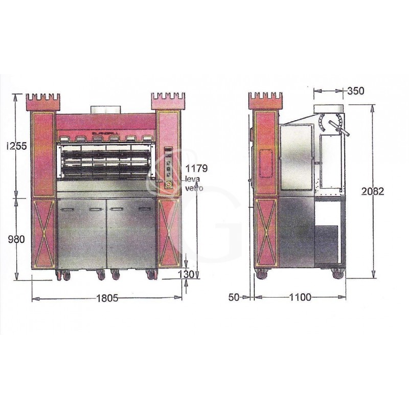 Holzbeheizter Hähnchengrill, Rotation, B 1805 mm x T 1100 mm x H 2235 mm, für 84 Hähnchen