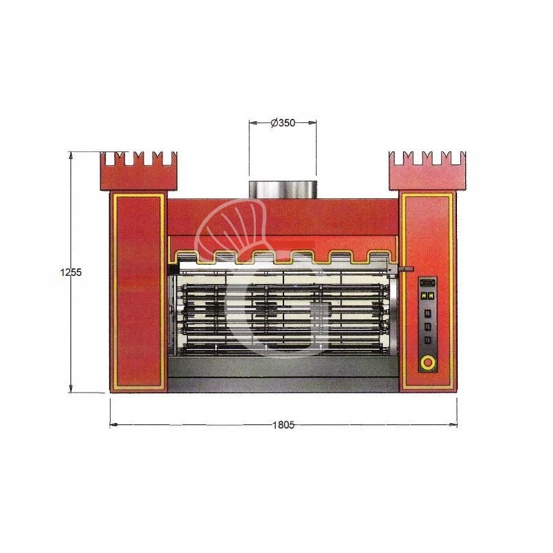 Holzbeheizter Hähnchengrill, Rotation, B 1805 mm x T 1100 mm x H 2235 mm, für 84 Hähnchen