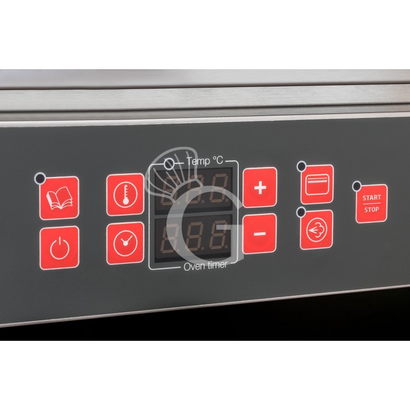 Elektro Heißluftofen für Croissants, Luftbefeuchter, Grill, Klapptür, digitale Steuerung, 4 Backbleche GN 1/1 (530x325 mm)