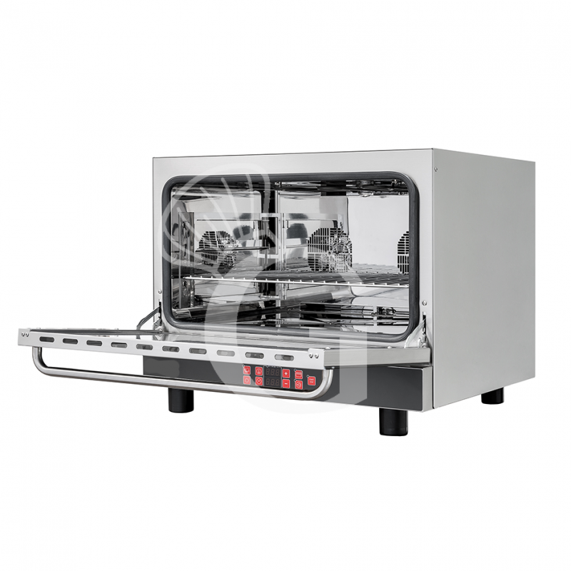 Elektro Heißluftofen für Croissants, Luftbefeuchter, Grill, Klapptür, digitale Steuerung, 4 Backbleche GN 1/1 (530x325 mm)