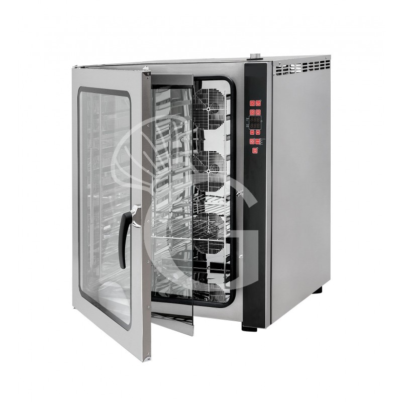 Gastro Heißluftofen, elektrisch, Luftbefeuchter, Flügeltür, digitale Steuerung, dreiphasig, 10 Backbleche GN1/1 (530 x 325 mm)