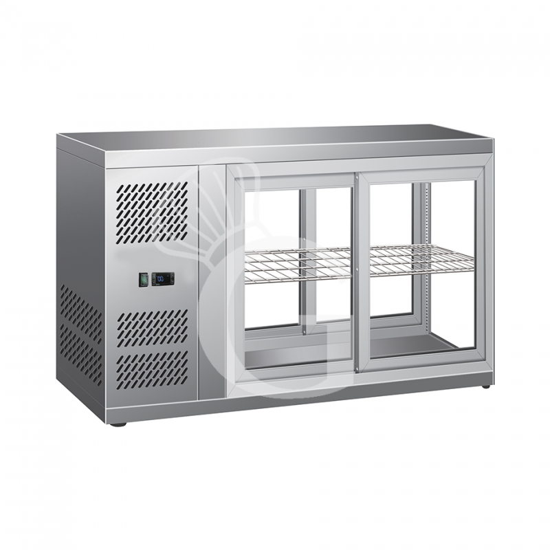 Kühlvitrine, Umluftkühlung, 110 L, Edelstahl, Schiebetüren, +2°C/+8°C, B 910 mm x T 510 mm x H 550 mm Kühlvitrine, Umluftkühlung, 110 L, Edelstahl, Schiebetüren, +2°C/+8°C, B 910 mm x T 510 mm x H 550 mm