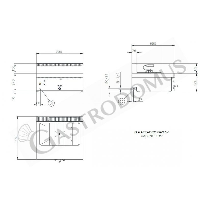 Gas Backwaren-Fritteuse, Tischgerät, 1 Becken (21 Liter), B 700 mm x T 650 mm x H 285 mm