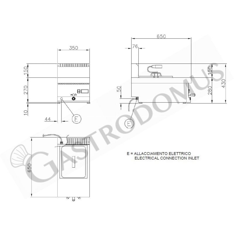 Elektrische Backwaren-Fritteuse, Tischgerät, 1 Becken (5 Liter) B 350 mm x T 650 mm x H 285 mm