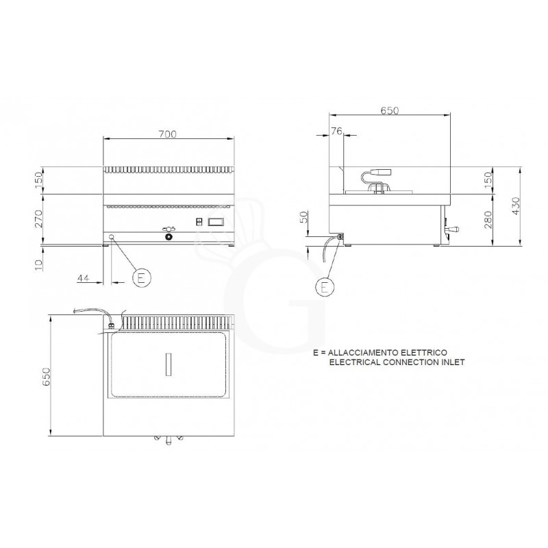 Elektrische Backwaren-Fritteuse, Tischgerät, 1 Becken (10 Liter) B 700 mm x T 650 mm x H 285 mm
