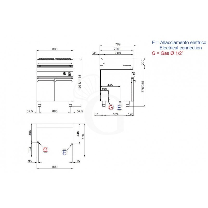 Gas Backwaren-Fritteuse, elektronische Steuerung, Melting-System, Schrank, 1 Becken (45 Liter), 800 x 730 x 900 mm