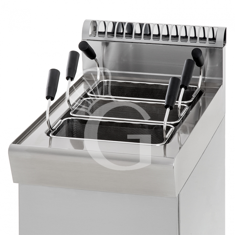 Profi Gas-Nudelkocher, 1 Becken (40 Liter) mit Schrank (B 400 mm x T 700 mm x H 850 mm) - mit 3 GN1/3 Körben